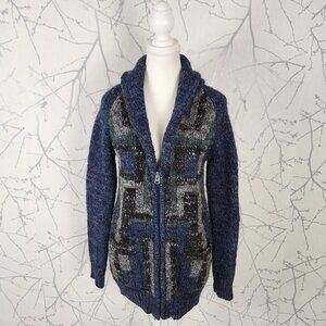 Wilfred Free Wool Alpaca Blend Chunky Knit Zip Up Shawl Collar Sweater